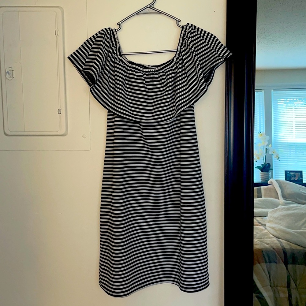 Black &White Striped off the shoulder dress